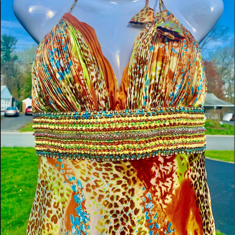 La Femme animal print evening gown/prom dress